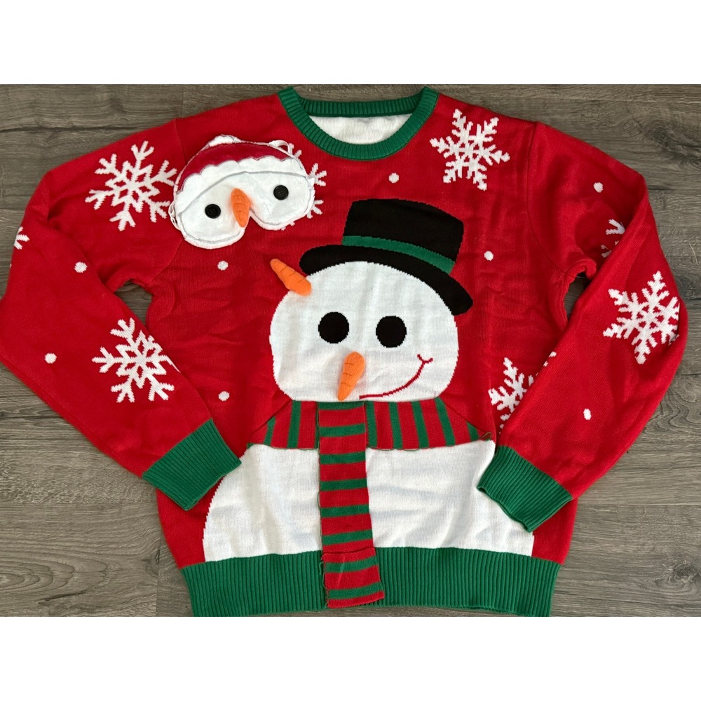 Giggling Getup 3D Snowman and Carrots Christmas Sweater‎ Mask in Box NEW Large